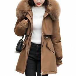 Abrigo de mujer Chaqueta con capucha de invierno con cuello de piel sintética Cálido Abrigo con cierre de cremallera Fiable para otoño invierno s4Sz #
