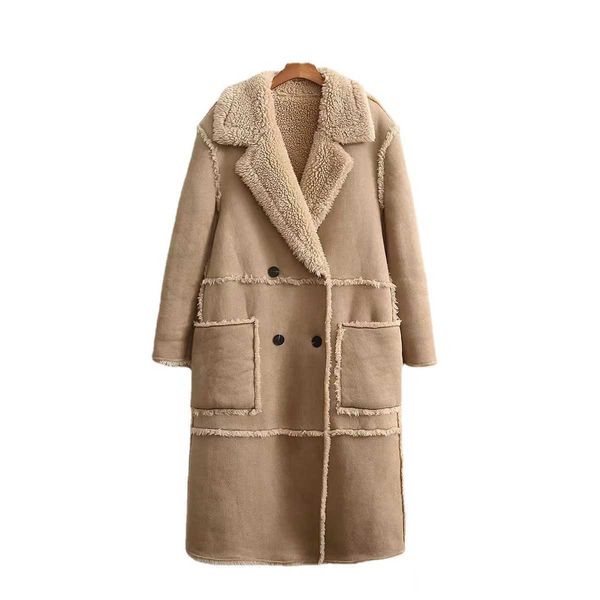 Manteau femme vêtements épais Trench daim sieste col rabattu Double boutonnage Teddy doublé