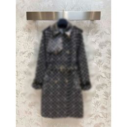 Femmes Coats L Famille Jacquard Patchwork Denim Trench Coat