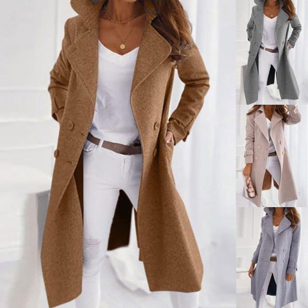 Femmes manteaux nouvelle grande taille femmes couleur unie revers ample longue Double face laine manteau femme 2021 automne et hiver femme # T1G