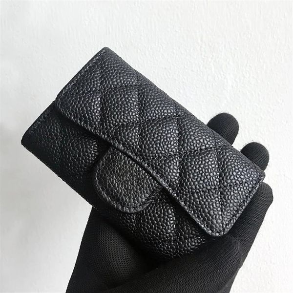 Monedero de mujer Cartera de cuero genuino Diseñador de lujo Calidad Flip Titular de la tarjeta de caviar corto Patrón de rejilla de piel de oveja Estuche para llaves With314S