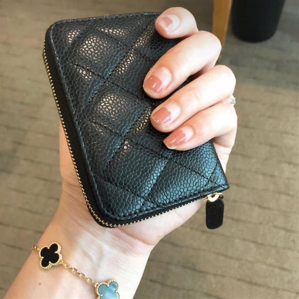 Monedero de mujer Cartera de cuero genuino con cremallera Cartera de lujo de calidad de diseñador Titular de la tarjeta de caviar corto Llave con patrón de rejilla de piel de oveja Ca223U