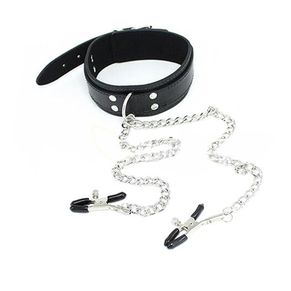 Femmes collier Faux cuir sangle enchaîné mamelon pinces jeu adulte érotique sexy jouet BDSM Bondage contraintes pour Couples