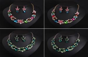 Conjuntos de joyería nupcial con flores de colores para mujer, gargantilla con pechera para boda, collar de cadena, pendientes, disfraz de fiesta de cóctel, joyería de cristal 9365984