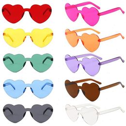 Gafas de sol de fiesta teñidas con forma de corazón de policarbonato de colores para mujer, gafas de sol polarizadas sin montura Uv400 Vintage para niñas