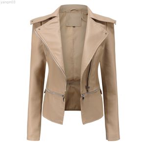 Femmes Cool Faux cuir veste à manches longues fermeture éclair ajusté manteau Slim Fit automne mode Streetwear court Bomber veste L220801