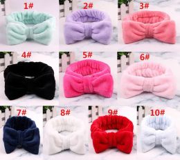 Femmes corail polaire arc bande couleur unie lavage visage maquillage doux bandeaux mode filles Turban tête enveloppes accessoiresZZ