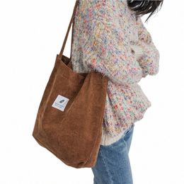 Femmes Sacs à bandoulière en toile de velours côtelé Femme Eco Tissu Shopper Sac à main Livres Fourre-tout d'épicerie Sac à main solide Designer Shop Bag v9Br #