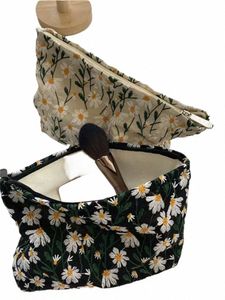 Femmes Cosmétique Sac Pochette Broderie Daisy Floral Coréen Voyage Trousse De Toilette Toile Beauté Maquillage Pochette Organisateur Crayon Cas l1eq #