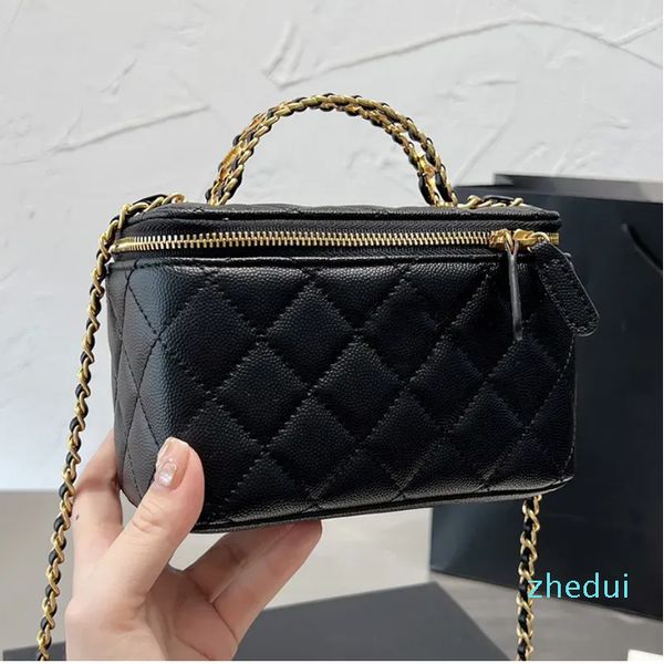 Femmes Cosmétique Boîte Sac Luxurys Designers Sacs Paris Marque Matelassé Tronc Épaule Sacs À Main Lady Caviar En Cuir Maquillage Sac À Main Avec Poignée