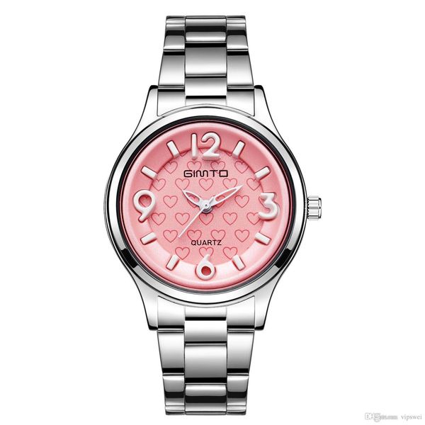 Reloj de disfraz para mujer, relojes de vestir a la moda para mujer, reloj de pulsera en forma de corazón de lujo para estudiantes de alta calidad, esfera rosa, correa de acero inoxidable