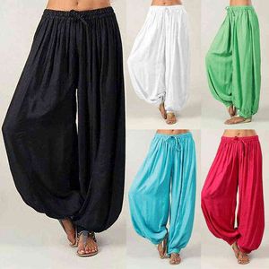 Pantalones casuales de algodón para mujer Aladdin sólido elástico Afghan Genie Hippy pantalones de baile sueltos moda señora de talla grande 3XL H1221
