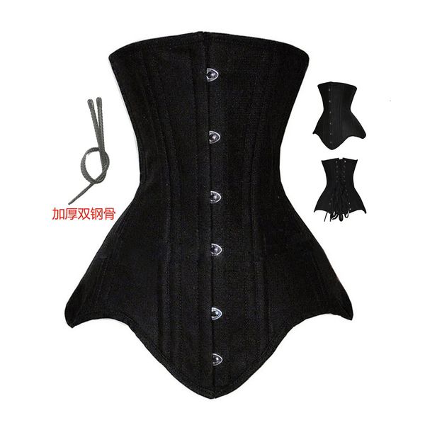 Femmes Coton Double Acier Désossé Taille Cincher Avec Entrejambe Wrap Cour Corset Tondeuse Ceinture Réglable Tummy Tuck Ceinture Ventre Con 240326