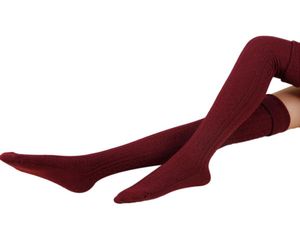 Medias de punto de algodón para mujer, medias sexis cálidas hasta el muslo por encima de la rodilla, pantimedias Vintage de Color sólido, Medias largas Medias8738716