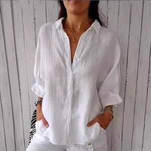 Dames katoenen linnen shirts elegante veter boog solide casual 2024 lente zomer blouse chic losse harajuku tops 2404242