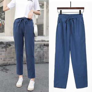 Vrouwen katoen linnen lente zomer broek casual effen elastische taille candy kleuren harem broek zachte dunne potlood vrouwelijke S-XXL 210526