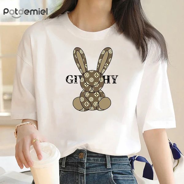 Femmes Coton Luxury Lapin Imprimerie Tshirts Tops Tops Femme Vêtements Femme Tshirt Harajuku Summer 90S Streetwear 240403