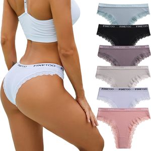 Women Cotton Panties M-2XL Sexy Hollow Out Lace Briefs Female Letter Belt Brazil Underwear Girl Big Size Panty