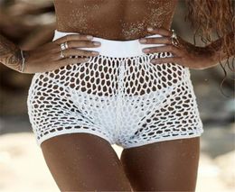 Femmes Coverups Mesh Shorts Pantalon Hollow Out Ladies Beachwear Color Color Crochet Swimsuit High Taies Pantalons Sarongs6793898
