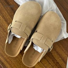 Dames koe gesloten slippers s nieuwe teen suède lederen klompen sandalen voor retro mode beige tuin mule clog dia