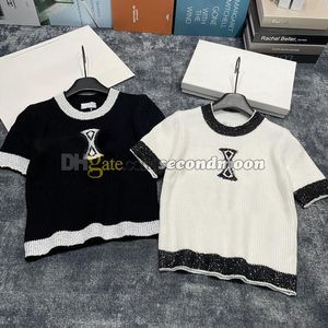 Femmes col rond tricots de luxe lettres Jacquard t-shirts à manches courtes tricoté t-shirt femme tricots d'extérieur