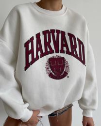 Sweat-shirt de couche à l'équipe d'équipage dames Harvard Lettre graphique Imprimé surdimension