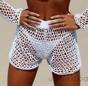 Short de bain en Crochet pour femmes, tricot ajouré, bas de Bikini, Cover-Up pour la plage, pantalon chaud en résille, maillot de bain d'été