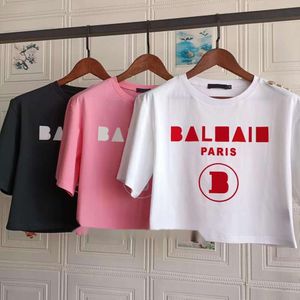 Vrouwen crop top dames t shirts katoen crop top t shirts printing top schouder knop decoratie zomer ronde nek tees designer kleding vrouwen streetwear tanktop