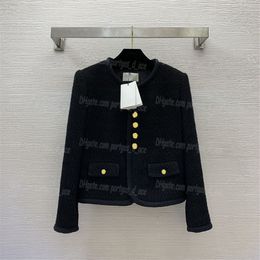 Mujeres capas recortadas diseñador de lujo chaqueta negra de manga larga