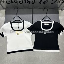 Couleur de contraste T-shirt Femmes U Neck Tees Designer Lettre T-shirts T-shirt élastique à manches courtes