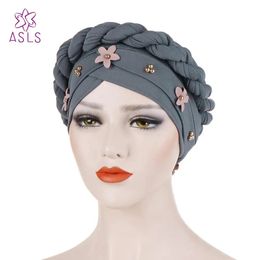 Mujeres Cross Twist Braid Flower Pearl Golden Pearl Muslim La pérdida de cáncer Cáncer CHEMOMO GEANIE CAPA HIJAB Diadema Accesorios para el cabello 240410