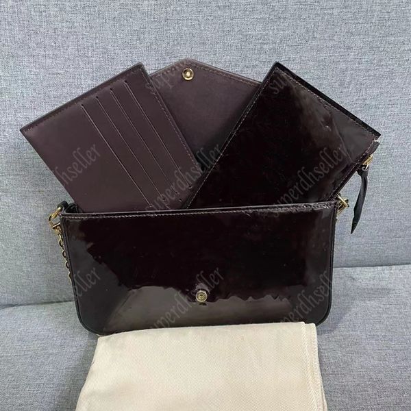 Femmes Sac À Bandoulière De Luxe Designer Bandoulière Lady Pochette Mode Sacs À Bandoulière En Cuir Verni Portefeuilles 3 Pièce Ensemble Bourse De Haute Qualité