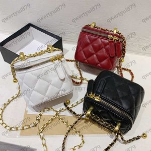 Vrouwen Crossbody Tassen Schouder Handtassen Designer Luxe Mini Draagbare Doos Cosmetische Lippenstift Tas Schapenvacht Dames Mode Kleine Portemonnees Gouden Ball Chain 0326/23