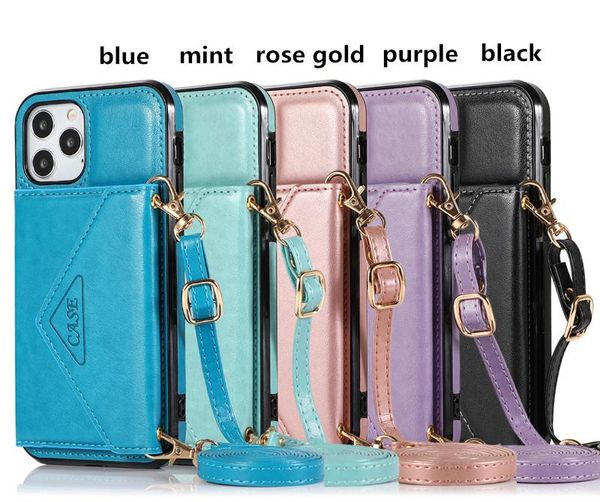 Mujeres Crossbody Card Wallet Phone Cases Flip PU Leather Magnetic con correa para iPhone 13 pro max 12 11 Xs XR