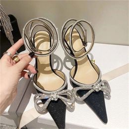 Femmes Crystal Bowknot Satin Sandales à talons hauts Glitter Strass 6CM 8CM 10CM Dames Pompes Talons hauts 2023 Chaussures d'été Party Prom Shoe P