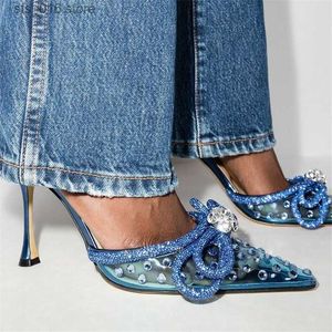 Femmes Crystal Bowknot Robe d'été PVC Sandales Transparent Slippers High Heels Mules Slides Ladies Party Mariage Chaussures T230828 774