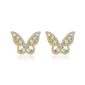 Femmes cristal papillon boucles d'oreilles japon corée évider Animal Zircon oreille goutte fête cadeau d'affaires boucle d'oreille bijoux accessoires de mode