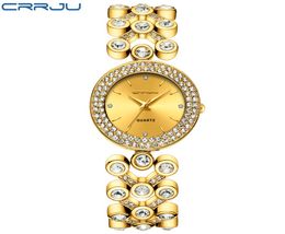Femmes Crystal Diamond Quartz Wrists Montre aux dames Luxury Gold en acier inoxydable Watchs Famous Brand Crrju 2018 Relojes Mujer5733895