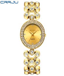 Vrouwen Crystal Diamond Quartz Polshipches Ladies Luxe goud Roestvrijstalen band Horloges beroemd merk Crrju Relojes Mujer9831044