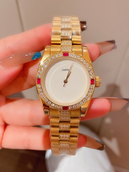 Femmes cristal rouge pierre montres cadran blanc automatique mécanique saphir acier inoxydable diamants montre étanche dames horloge