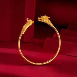 Brazalete de mujer Dragon Phoenix Design Solid 18k Yellow Gold Filled Classic Wedding Party Bonito regalo Novia Pulsera nupcial Joyería