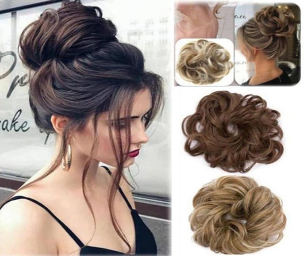 Extensions de postiche Chignon bouclé pour femmes Chignon 44 couleurs noeud supérieur flexible synthétique pour queue de cheval Chignon en Fiber haute température8098158