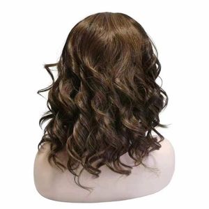 Mujeres cabello rizado como peluca de cabello humano para mujeres de 16 pulgadas marrón profundo glam rizo ola española ola ola marrón profundo peluca natural ola de surf fibra sintetiic