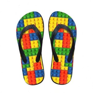 Vrouwen Aangepaste Flats House Slipper 3D Tetris Print Summer Fashion Beach Sandals For Slippers Woman Ladies Flip Flops Rubber Flipflops I0YG# 8B62 S FLOPS
