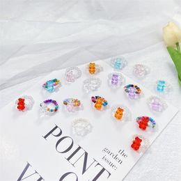 Vrouwen schattige en romantische beren ringen innovatieve jelly color hars verstelbare ring sieraden valentijnsdag cadeau voor meisjes