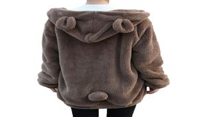 Vrouwen schattige hoodies jassen winter losse donzige beren oorkap jas kawaii warme bovenkleding jas schattige sweatshirts jassen tops lj201105146201