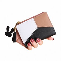 Femmes mignon portefeuille géométrique rose poche sac à main porte-carte d'identité patchwork portefeuilles dame fi court pliable portable sac mey B2XQ #