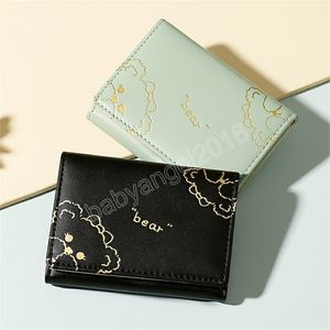 Cartera bonita de piel sintética para mujer, tarjetero, monedero para mujer, versión coreana de dibujos animados, cartera corta de tres pliegues