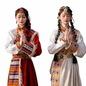 Femmes Quotidiennes Automne et Hiver Robe Chinoise Style Amélioré Éléments Han Vêtements Tibétains Style Ethnique Han Vêtements Costumes de Danse H5Nm #