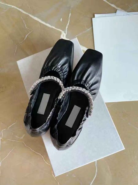 Femmes robe de danse chaussures gai ballerines femmes nappa cristal sangle noir chaussures de sport en cuir souple embelli balle plat luxe designer 35-41